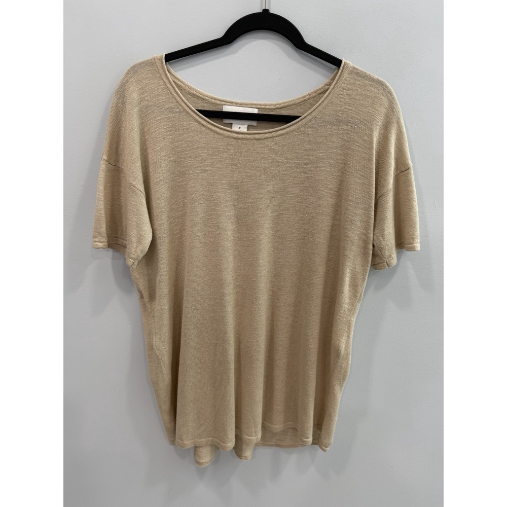 Peck & Peck Beige Linen Blend Knit Top M Relaxed Scoop Neck Shirt Top